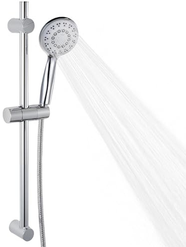 Yolispa Shower Riser Kit, 70cm Shower Slide Bar with 5 Modes Shower Head and 1.5m Stainless Steel Hose, Height-Adjustable, 360° Rotatable, High Pressure Handheld Showerhead
