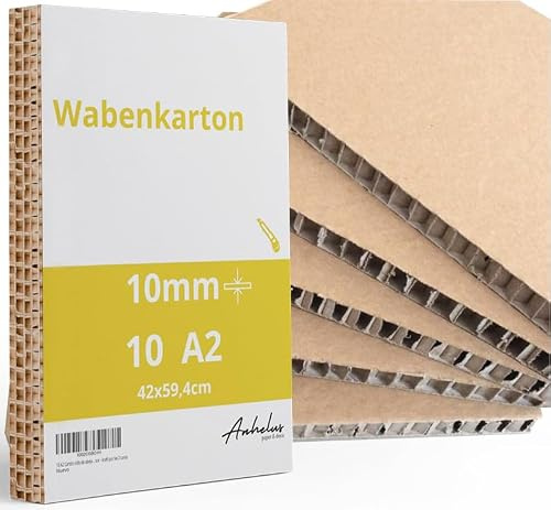 10 A2 x Cartone nido d'ape 10 mm - 10 fogli Cartone Alveolare formato A2 (42 x 59,4 cm) - Pannelli rigido spesso 1cm