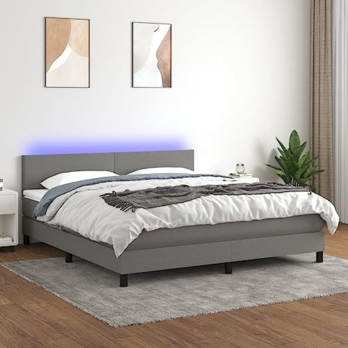 Iiaky Boxspringbett 160x200 mit Matratze Boxspringbett 160x200 mit led Bett 160x200 mit matratze und lattenrost Polsterbett 160x200 Doppelbett Schlafzimmer-Dunkelgrau-160 x 200 cm