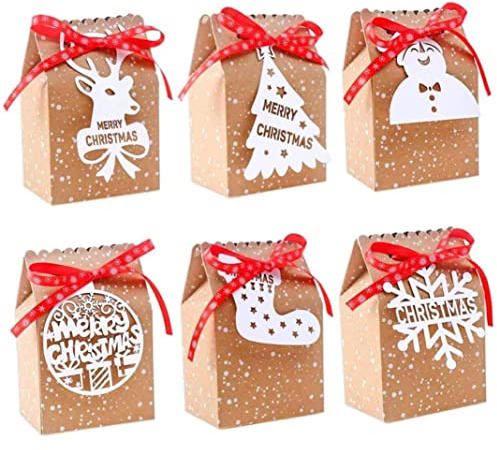 24 Stück Weihnachtspapier Süßigkeiten Kisten Kraftpapier Süßigkeiten Taschen für Weihnachtsgeschenke Kisten, Taschen
