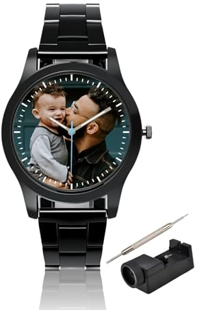 JSDDE Personalisiert Armbanduhr mit Fotogravur Metallarmband Analog Quarzuhr Damenuhr Herrenuhr Personalisiertes Geschenk für Damen Herren, mit Uhrenarmband Reparatur Werkzeug Set