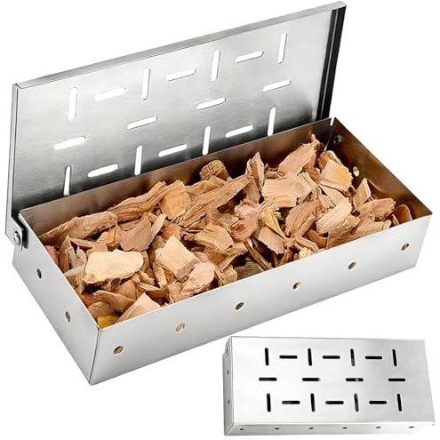 BBQ Smoker Box, 8.7 in Stainless Steel Smoker Grill Accessories with Matchstick Holes for Even Smoke, Portable Wood Chip Smoking Box