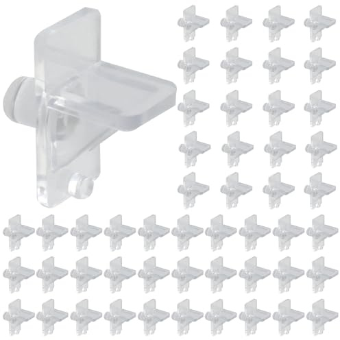 Cjueiom 50 Pcs Shelf Holders Pegs 1/4 Inch, Clear Plastic Cabinet Shelf Support Clips, Furniture Pins for Kitchen Cabinet, Bookcase, Wood Shelving, Easy Installation and Replacement