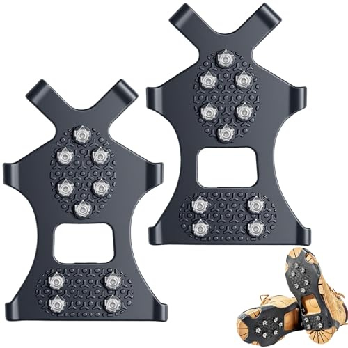 Crampons pour Chaussures Hiver, 10 Pointes Anti-Dérapantes en Acier Inoxydable - Griffes Faciles à Mettre pour Randonnée, Neige & Verglas (M)