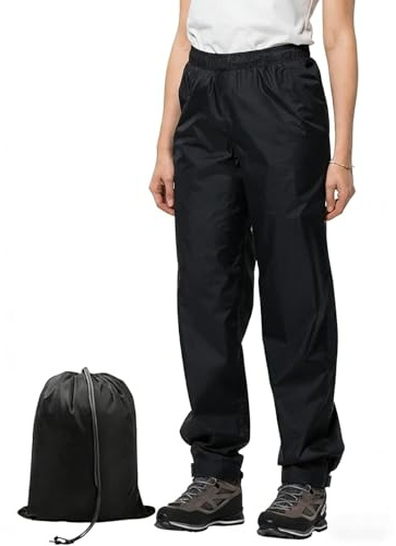 Mayoii Waterproof Trousers Womens – Lightweight Ladies Waterproof Overtrousers for Hiking, Walking & Outdoor, Windproof Rain Pants for Women Men (UK, Alpha, L, Regular, Regular, Black)