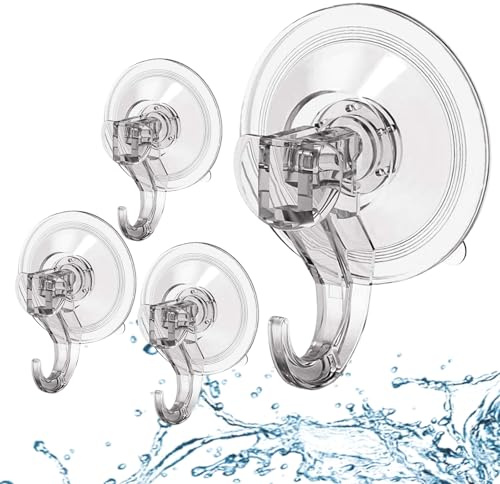 AMFUN Set di 4 Ganci a Ventosa, Gancio Ventosa a Parete Forte, Ganci per Asciugamani Senza Fori, Appendi Aaccappatoio Impermeabile e Resistente per Bagno, Cucina, Doccia, Casa, Vetro