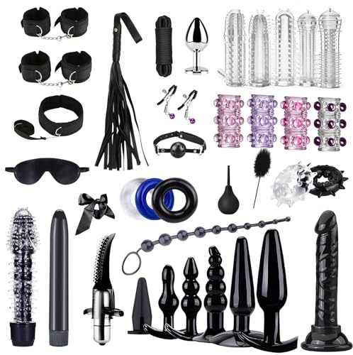 39 Piezas SM Bondage Kit, Qoosea Set de Juguetes Eroticos Sexuales para Parejas con Plug Anal Butt Plug Estimulador Prostata y Sexual Esposas, BDSM Restraints Kits Uego Sexual para Principiantes