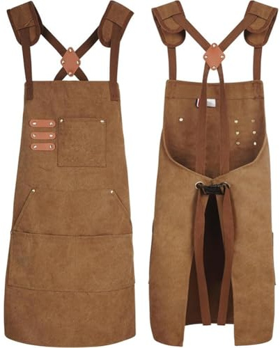 NbgrvB Delantal de soldadura de lona gruesa para hombres y mujeres, delantal de trabajo resistente con correas ajustables en la espalda en X, carpintería de doble costura, jardinería, manualidades