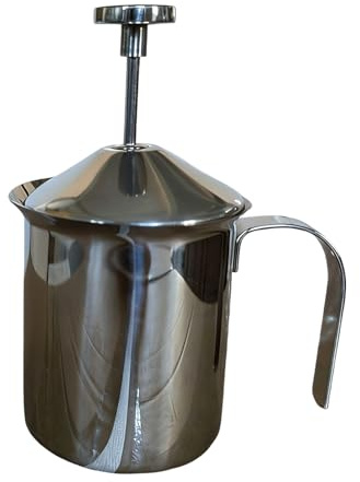 Milk Foam Frother - Stainless Steel Manual Whisk, Ergonomic Large Capacity Pitcher with Easy Pour Design, Frothing Tool for Latte Cappuccino Hot Chocolate Espresso Cream Kitchen Home