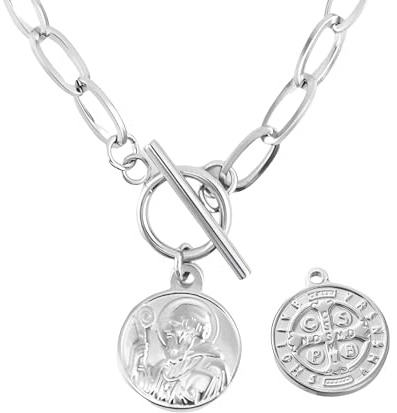 LXGGUC 925 Sterling silverhalsband för kvinnor män tjockt kedjehalsband unisex saint benedict mynt charm växla spänne