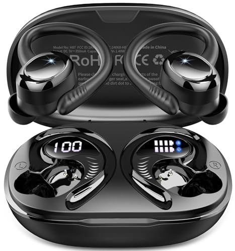Wireless Earbuds Sport, 2026 Bluetooth 5.4 Headphones, Deep Bass Hi-Fi Stereo Ear Bud, ENC Noise Cancelling Earphones with Earhooks, 50+Hrs USB-C IP-X7 Waterproof Running Gym Workout for Android iOS