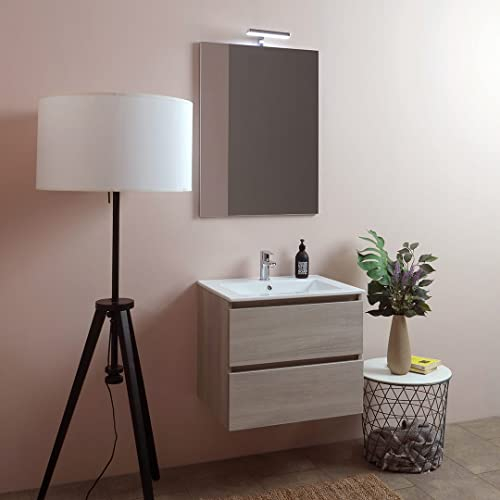 Kiamami Valentina - Mobile bagno sospeso 60cm 2 cassetti, lavabo e specchio 60x80 olmo leone Berlin