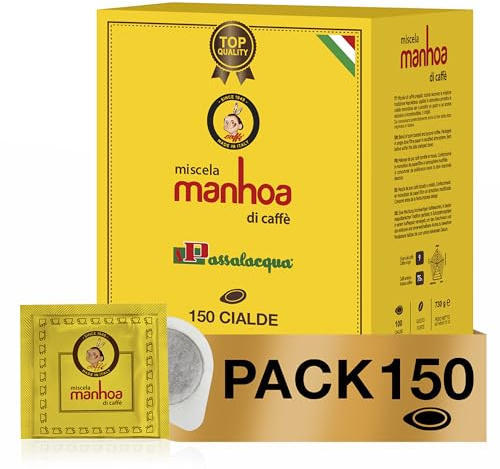 Passalacqua Caffè Premium – Manhoa 150 Cialde ESE 44mm – Tostatura Autentica Napoletana 75% Arabica – Dolce e Aromatico con Note di Miele, Cioccolato e Caramello – Made in Italy