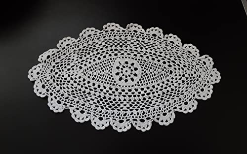 Spitzendeckchen Häkeldeckchen Tischdecke Handarbeit Vollhäkel Deckchen Untersetzer Aufleger Landhaus Nostalgie Handarbeit 100% Baumwolle 20 x 30 cm Oval weiß