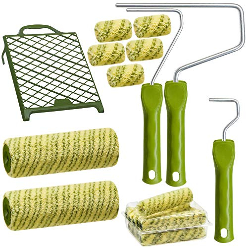Profi Maler Set 21 tlg. | Farbroller Farbrolle Malerwalze | Farbwalzen Bügel Malerwerkzeug | Renovier Set Streich-Set | Malerbedarf Abstreifgitter Abtropfgitter