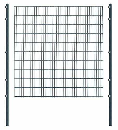 Doppelstabmattenzaun - Komplettset inkl. Pfosten und Montagematerial - Verschiedene Längen und Höhen – Grün oder Anthrazit (L 4 m | H 203 cm | Anthrazit)