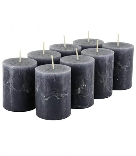 Klocke Kerzen Rustikale Stumpenkerzen – 8 Stück - Wachskerzen/Rustickerzen/Adventskerzen Weihnachten (Anthrazit, Klein: Höhe 8cm / Ø 6cm)