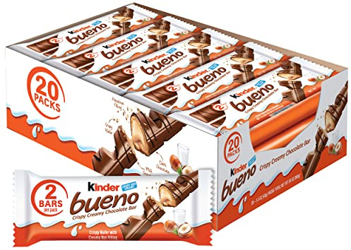 Kinder Bueno Milk Chocolate Bars with Crispy Wafer and Hazelnut Cream, 20 Count, 2 Bars per Pack, 1.5 oz Each