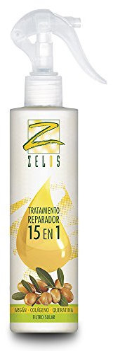 Tratamiento Reparador Spray Para Cabello 15 Beneficios en 1-250 ml - Con Colágeno, Aceite de Argán y Queratina - Reparación, Nutrición, Hidratación, Protector Térmico y Solar, Brillo - Zelos