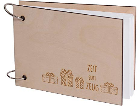 FORYOU24 Holzcover Gutscheinbuch - Zeit statt Zeug - zum selbstgestalten für Sie und Ihn, Premium 10x15cm Papier quer mit 40 vorgedruckten Gutscheinen zum ausfüllen