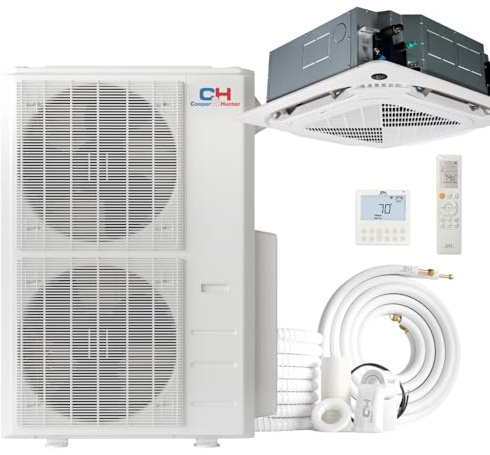 Cooper & Hunter 48,000 BTU Ceiling Cassette Ductless Mini Split AC/Heating System with Heat Pump, Wall Thermostat, and 25ft Installation Kit