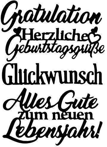 Ideen mit Herz Stanzschablonen, Schriften, Geburtstagswünsche 6, 4 Stück