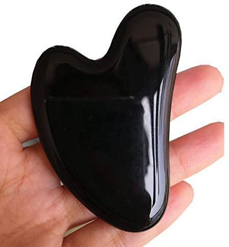 Gua Sha Stein V-Form – Schwarzer Obsidian Naturstein Gesichtsmassage Board – Facial Tool für Selbstmassage Entspannung Hautpflege Geschenk
