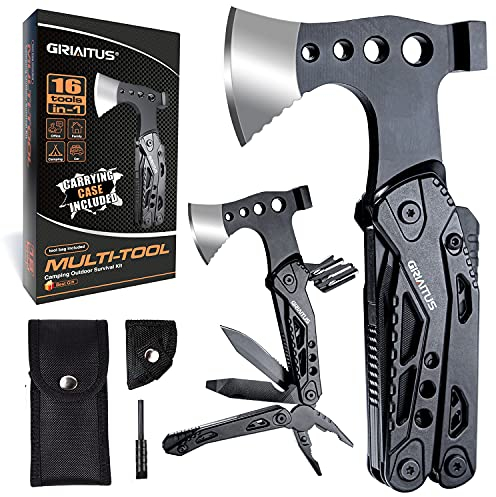GIRIAITUS Camping Multitool Accessories Gifts for Men Dad 16 in 1 Upgraded Multi Tool Survival Gear with Hammer Pliers Saw Screwdrivers Bottle Opener Whistle & Portable Sheath
