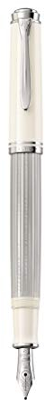 Pelikan Füllhalter Souverän 405, Silber-Weiß, Feder F (fein), hochwertiger Kolbenfüller im Geschenk-Etui, 815512