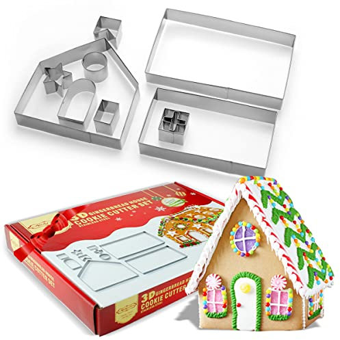 HONGECB Cortadores De Galletas De Navidad 3D, Acero Inoxidable Molde para Galletas Navideñas, 3D Casa Galleta De Jengibre, Cortador de Galletas de la Casa de Jengibre, para Cookie, hornear, 10Piezas