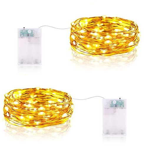 LED Lichterkette Batterie, 2 x 20er Micro LED Batteriebetrieben Drahtlichterkette mit Timer für Hochzeit Zimmer Garten Weihnachten Deko