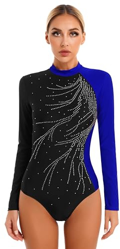Doomiva Damen Turnanzug Langarm Tanzbody Glitzer Gymnastikanzug Ballettanzug Eiskunstlaufanzug Leotards Strass Wettbewerb Tanzkleidung