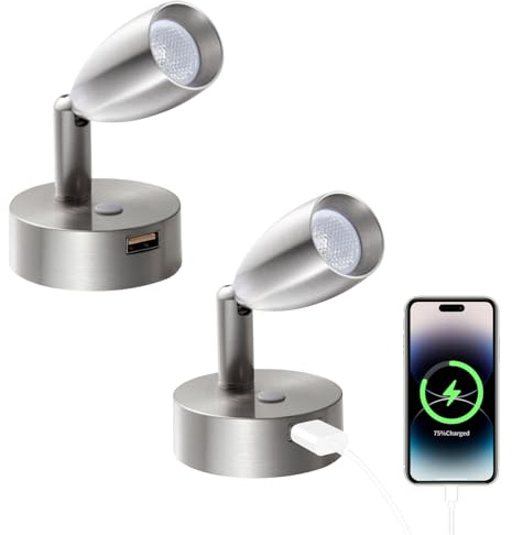 acegoo 12V Leselampe Wohnmobil LED Dimmbar Bett Lampe mit USB-Schnellladegerät, Flexible Spot DC 24V 3200K Wandmontage, für Boot Wohnwagen Camper Van Yacht Innenbeleuchtung(Nickel gebürstetl, 2 Stück)