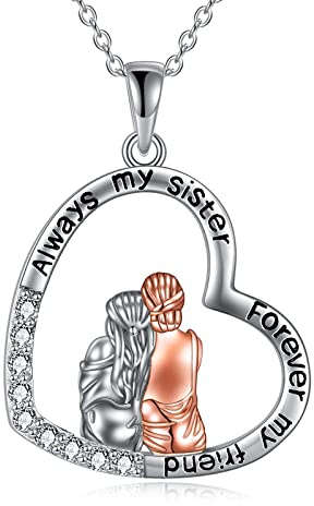 YAFEINI Schwester Halsketten Herz Sterling Silber Mädchen Anhänger Schmuck Geschenke für Frauen Freunde