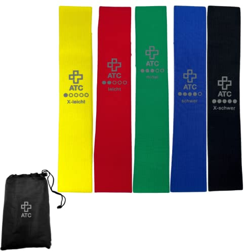 ATC Handels GmbH Fitnessbänder Loop Textil 32x5,8cm in verschiedenen 5 Stärken - 1 oder 5 Stück - für Kraftsport, Yoga, Gymnastik - Widerstandsbänder, Sportband, Gymnastikband
