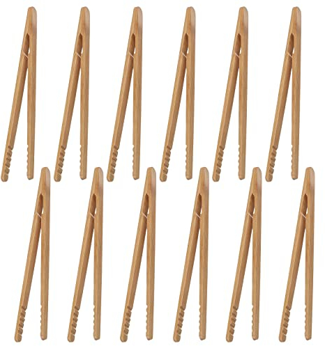 Pince Grille Pain 12PCS Pinces en Bambou Pinces à Pain de Bois Pinces de Cuisine Réutilisables 17.8 cm Pince à Thé Bois Pince à Toasts pour Cuisson, Pain, Thé aux, Fruits et Cornichons