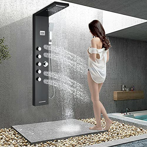 NEWCES Edelstahl-Regenwasserfall-Duschpaneel-Turm-Massagedüsen-Mischsystem