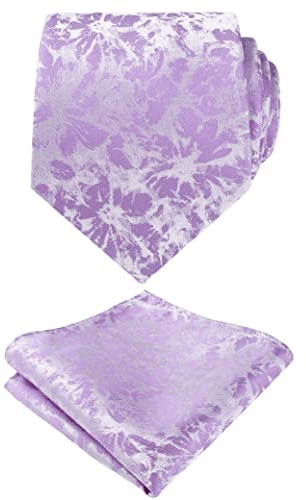 Alizeal Corbata floral de cachemira para hombre con pañuelo, Regalos Accesorios Hombre, corbata y pañuelo clásico de moda, 125-lila, Taille unique