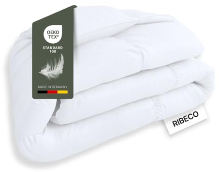 RIBECO GERMANY Daunenbettdecke Johanna 155x220 cm – Wärmeklasse: extrawarm | kuschelige Daunendecke mit Temperaturregulierung mit Kassettensteppung, hausstauballergikerfreundlich, Made in Germany