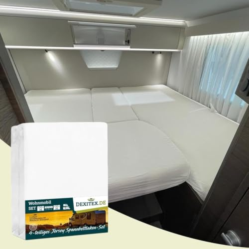 Dexitex - Lenzuola Camper per Letto in 4 pezzi - Lenzuola per Camper- Materassi per Camper - Accessori per Camper - Letti Francesi - Lenzuola Camper - Oeko-TEX - 100% Cotone - Bianca