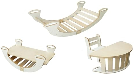 Kletterbogen Bogenwippe Holzwippe Montessori mit Rutsche Tischplatte Stuhl Spielzeug Baby Kinder 5in1 Kletterbogen mit Rutsche Kletterwand Balanceboard Schreibtisch EU CE 80kG Mittlere Größe