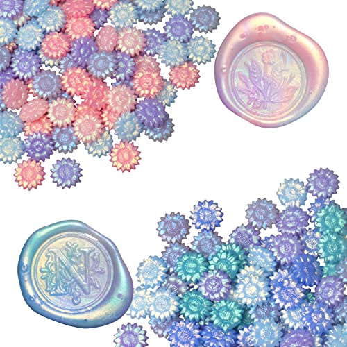 fsalisa Sunflower Sealing Wax Beads Aurora Set 200pcs, Wax Seal Beads for Wax Stamp Sealing Embellishment Christmas Cards, Envelopes, Wedding Invitations, Wine Packages, Letter Sealing