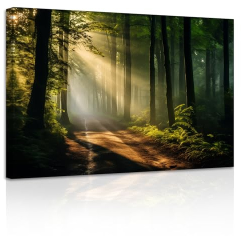 ZXHYWYM Grüne Wald Leinwandbilder Sonnenschein durch Waldstraße Bilddrucke Morgensonnenaufgang Gemälde Naturlandschaft Wanddekoration Gerahmt (Bild-3, (40.00 x 60.00 cms))