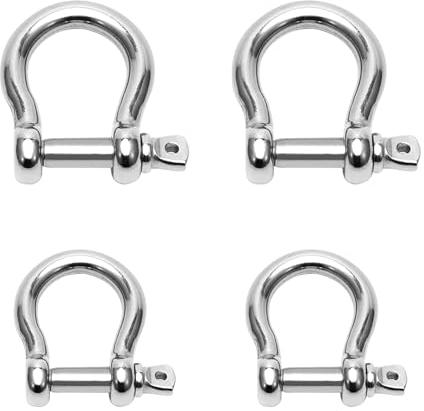4pcs M8 M10 D Ring Screw Shackles with Screw Pin Heavy Duty 304 Stainless Steel Bow Shackle for Marine Mounting, Camping, Climbing Hiking