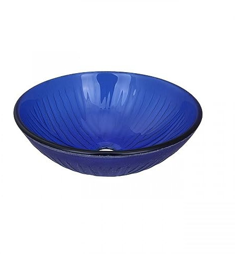 HomeLava Lavabo da Appoggio in Vetro Temperato, 415 x 415 x 145mm, Forma Tonda Lavabo Bagno in Vetro Temperato, Senza Rubinetti (Blu A)