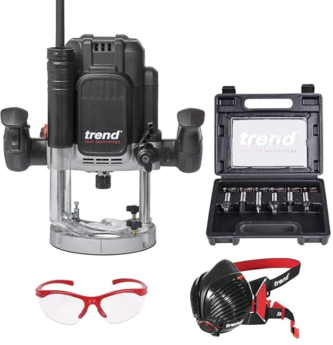 Trend T12 2300W 12mm Oberfräse, EU 230V, 6-teiliges Fräser-Set, Staubmaske, Schutzbrille, T12/START/SET/E