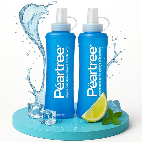 Peartree QuickFuel Soft Flask - Lot de 2 bouteilles d'eau pliables de 250 ml - Bouteille d'eau pliable pour voyage, randonnée, cyclisme, marathon, course à pied - Bouteille d'eau étanche sans BPA -