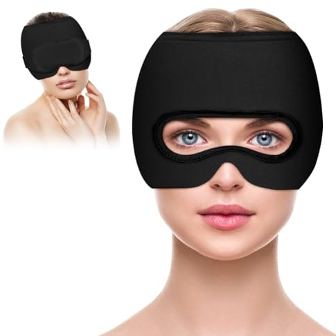 Kühlmaske Mütze Relief Cap, Gel Headache Hat Kühlhaube Kappe Kühlpads zur Linderung von Migräne, Geschwollene Augen, Nervosität (Schwarz)