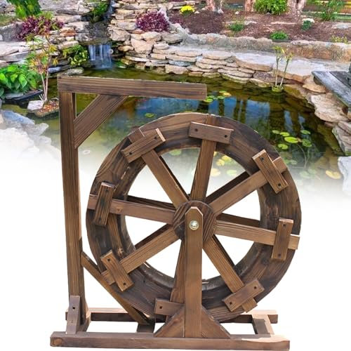 Spdazzleburst Fontana con Ruota Idraulica in Legno, per Piscina con Laghetto da Giardino, Fontana a Cascata Ornamentale per Balcone Interno Esterno Vintage,Φ20cm/7.8in
