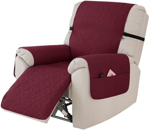 SWJ-swjssb Sesselbezüge Sesselschoner für Fernsehsessel,100% Wasserdicht Sesselbezug Relaxsessel Sesselauflage Relax Schutzbezug Anti-Rutsch Sesselüberzug mit armlehnen Bezüg(Burgundy)
